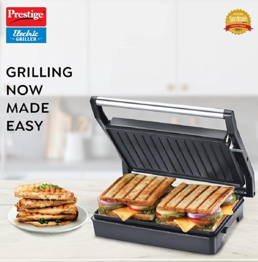 Prestige PEG 6.0 Non-Stick Coating 1000 W Electric Grill (Red and Black)