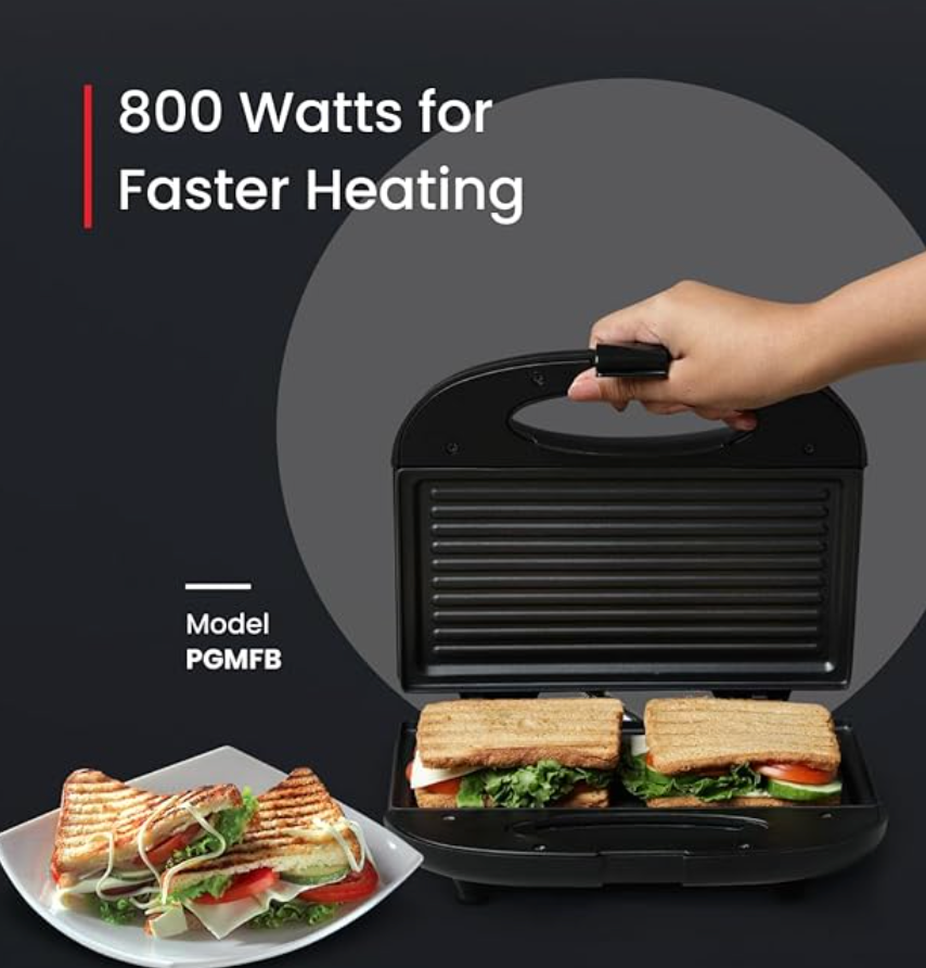 பிரெஸ்டீஜ் PGMFB 800 வாட் கிரில் சாண்ட்விச் டோஸ்டர், நிலையான கிரில் தட்டுகளுடன், கருப்பு