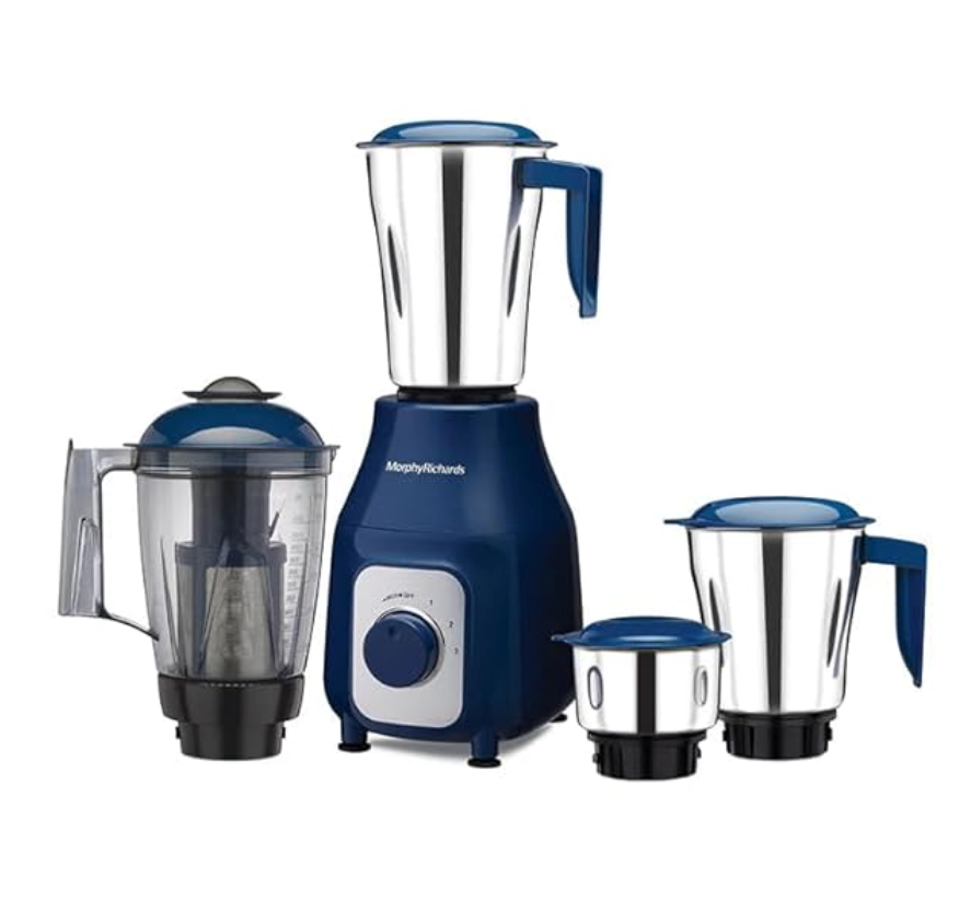 Morphy Richards TetraBlend 750W Mixer Grinder with 4 Jars (Blue & Chrome) – Juicer, Chutney, Dry/Wet, Liquidizing Jar | Overload Protection | 3-Speed Control | 2-Year Warranty