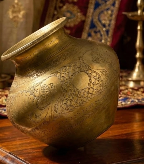 विंटेज पीतल की पुरानी नक्काशीदार लोटा