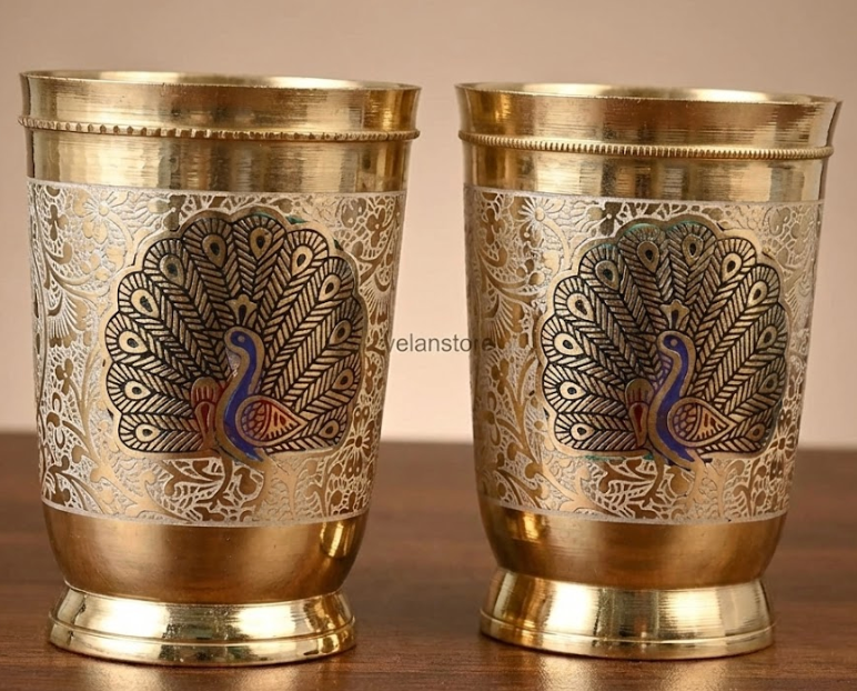 Brass Kalai Glass set of 2