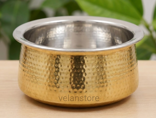 Shribadri Pure Brass Handi Set with Lids – Handcrafted Cookware with Tin Coating