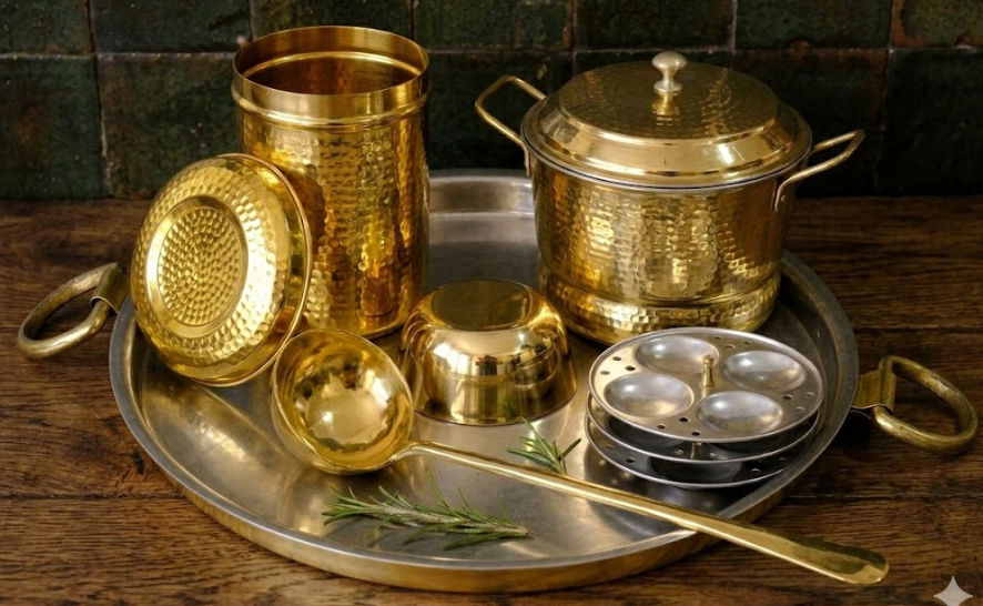 Complete Idli-Dosa Breakfast Combo Brass Set - Traditional South Indian Breakfast Essentials