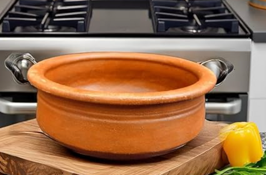 1 Liter Handcrafted Clay Pan - Perfect for Cooking and Serving. Colour: Red