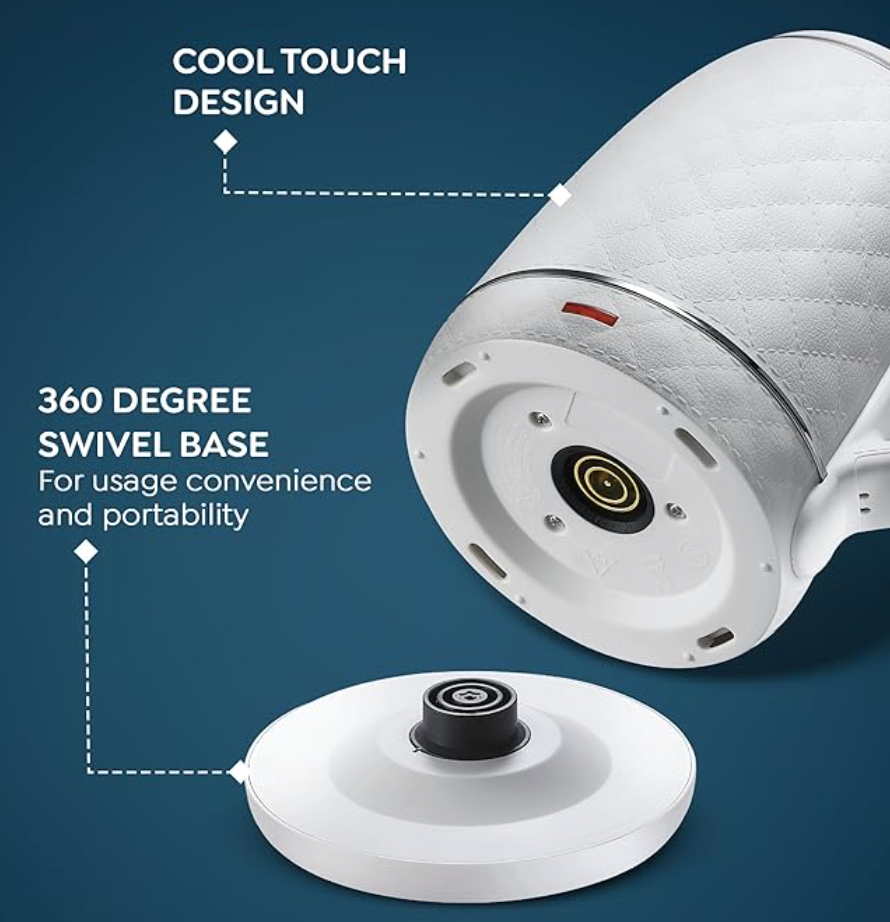 Prestige PKCT 1.5 Litre Electric Kettle with Designer Cool Touch Exterior| Stainless Steel Inner Body| Dry Heat Protection|White