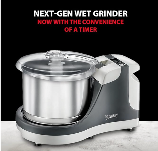 Prestige PWG 09 Wet Grinder with Stainless Steel Drum and Timer 200 W, 2 L (Grey, Silver)