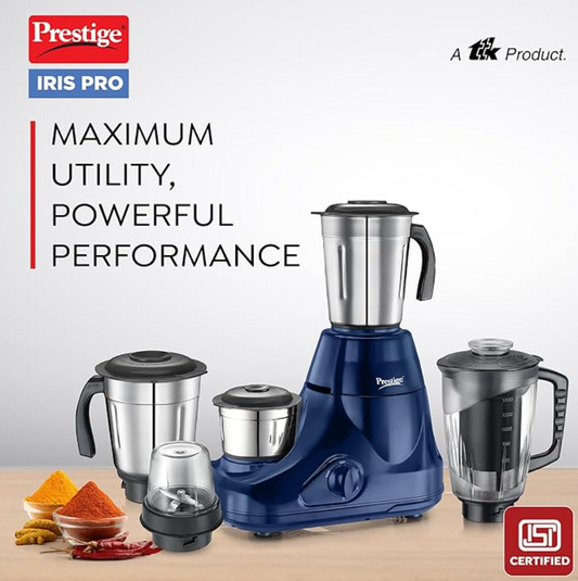 प्रेस्टीज 750 वॉट एस्ट्रा 5 जार जूसर मिक्सर ग्राइंडर | 3 स्टेनलेस स्टील जार | 1 पारदर्शी जूसर जार | 1 मिक्स-ओ-कीप जार | नीला