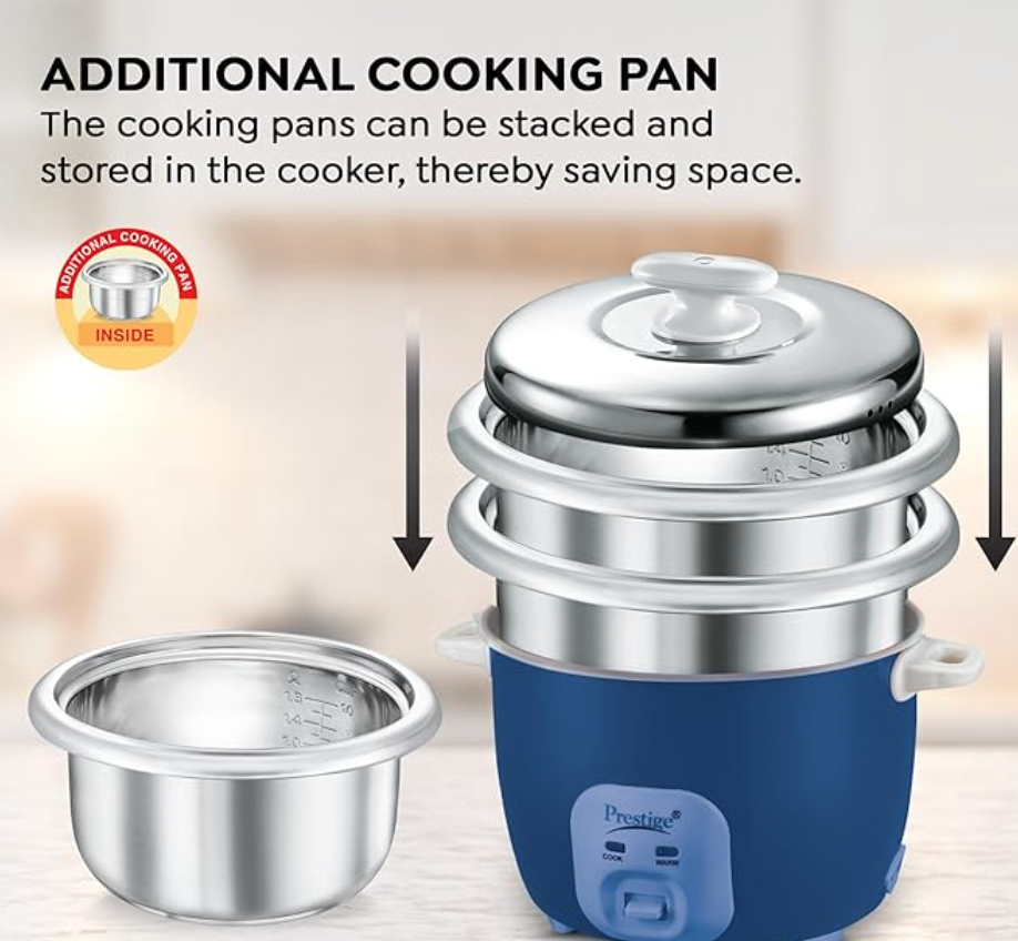 Prestige Electric Rice Cooker - Cute 1.8-2 (1.8 L Open Type, with Stainless Steel Cooking Pan - 2 Unit)