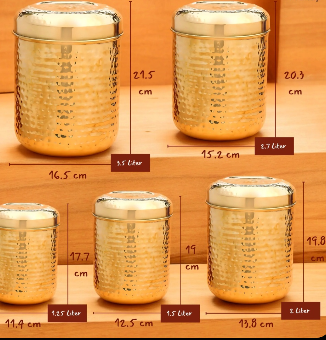 Brass Dabba set of 5 with hammered design