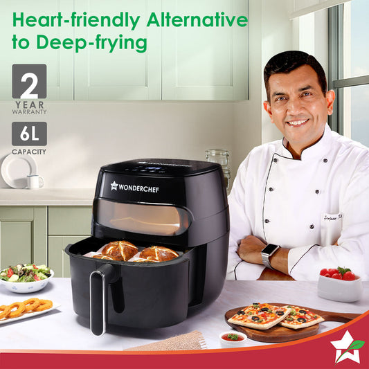 Swift Digital Air Fryer with Window | 1350W, 6 Litres | Rapid Air Technology | 7 Pre-set Functions | Non-stick Basket | Auto Shut-off | Touch Screen | Fry, Bake, Grill, Roast | 2-Year Warranty | Black