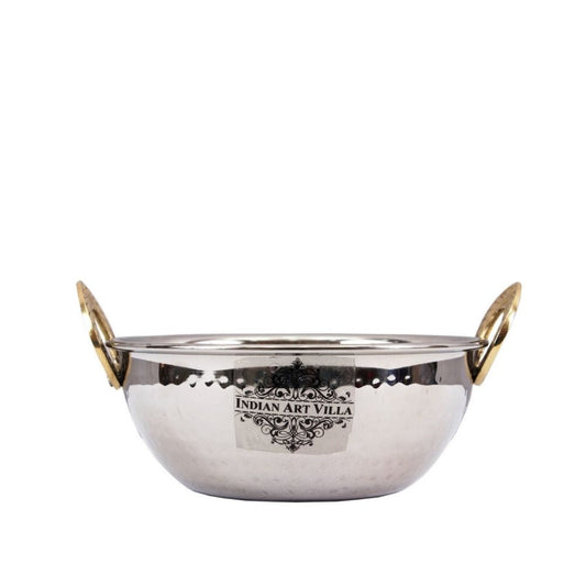 Steel Hammered Design Kadhai with Brass Handle