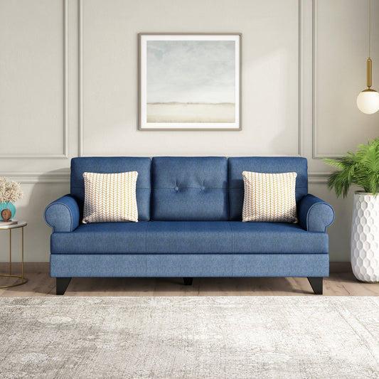 Nilkamal Velma 3 Seater Fabric Sofa with Cushion (Blue)