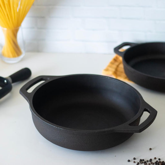 Cast Iron Flat Bottom Kadai by Velanstore