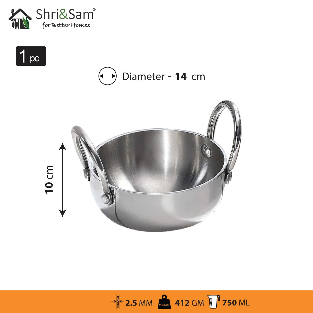 Stainless Steel Triply Mini Kadhai set of 3 pcs