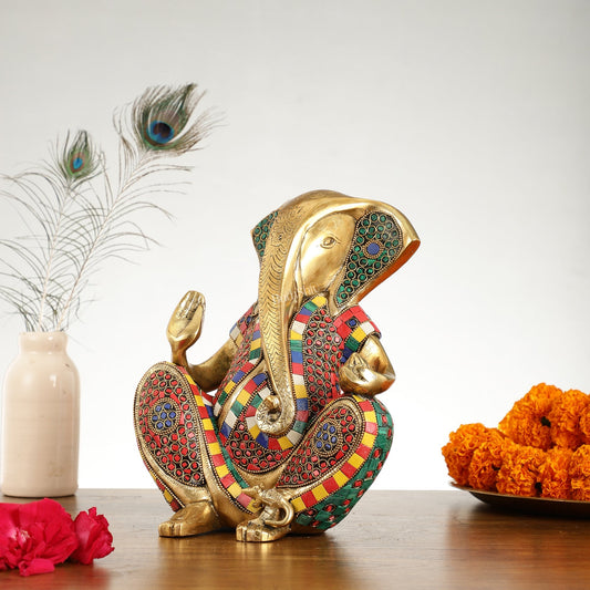 Abstract Modern Brass Ganesha Statue Accent - 11 Inch