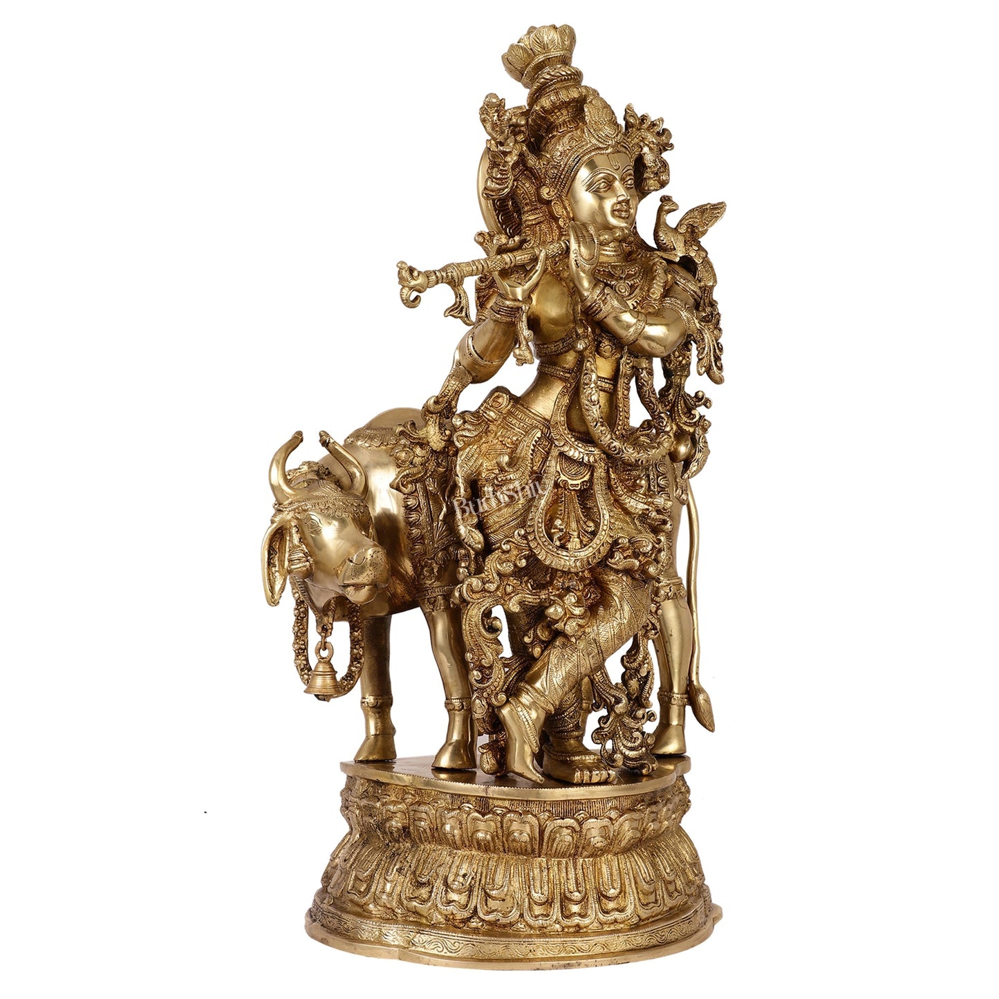 Adorable Lord Krishna With Cow Statue | Brass | Antique Gold Finish 28"