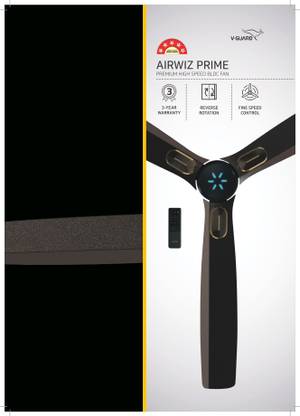 V-Guard AIRWIZ PRIME PREMIUM HIGH SPEED (48") 370 RPM with 3 Year Warranty BLDC Motor with Remote 1200 mm Ceiling Fan (5 Star | CHOCO BROWN GLO | Pack of 1)