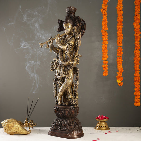 Antique Brass Handcrafted Krishna Statue 30 inch