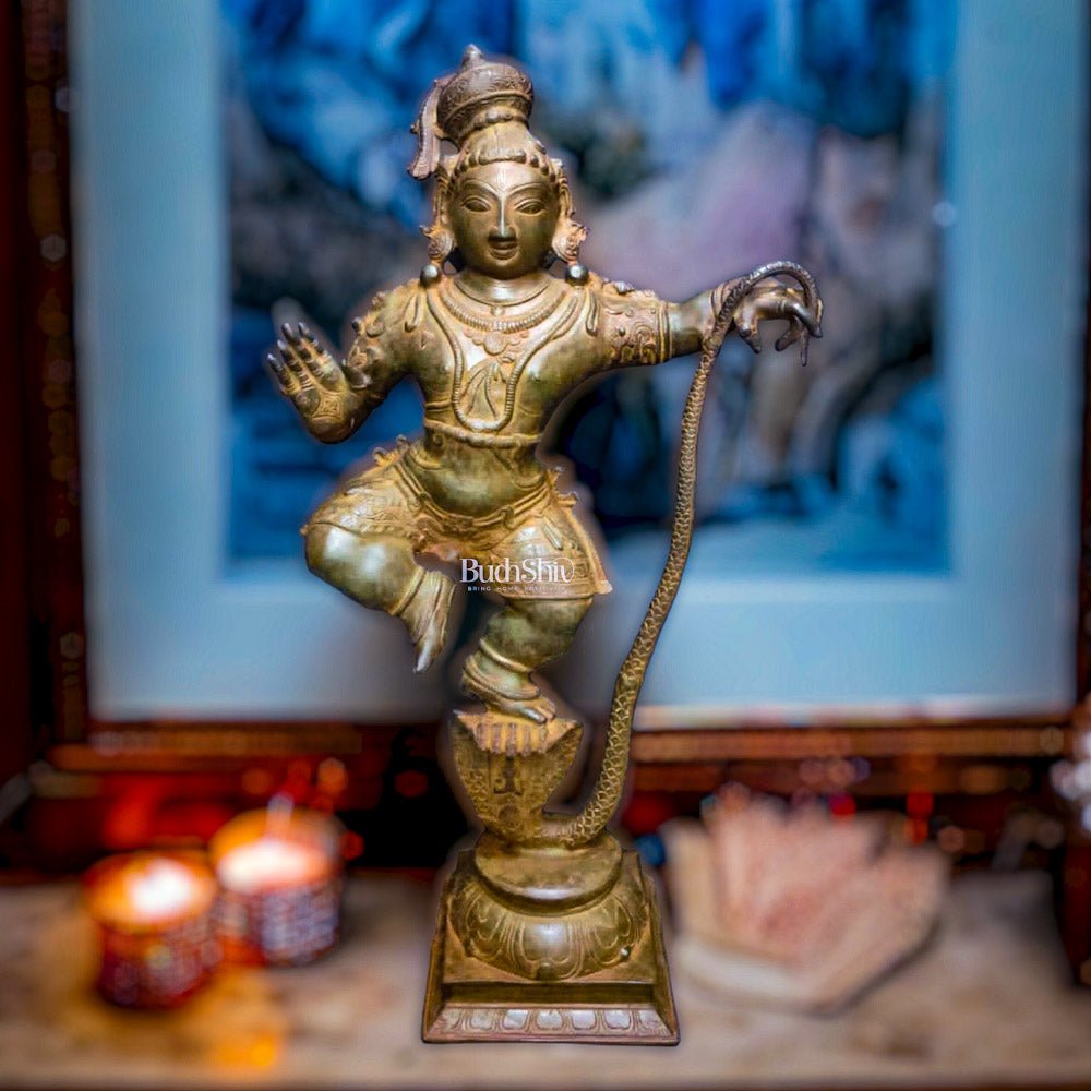 Antique Brass Superfine Kalinga Dancing Krishna Statue - 35"