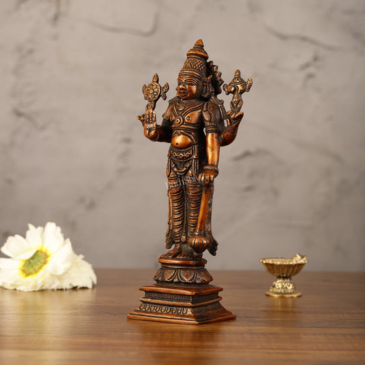 Antique Bronze Touch Brass Standing Vishnu Idol - 8