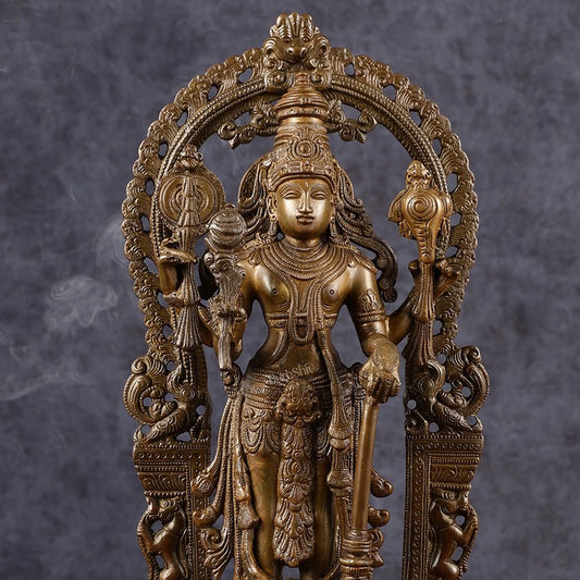 Antique Chola Style Pure Brass Lord Vishnu Statue with Garuda | 16 inches