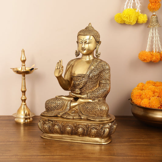 Antique Finish Brass Buddha Idol - 15"