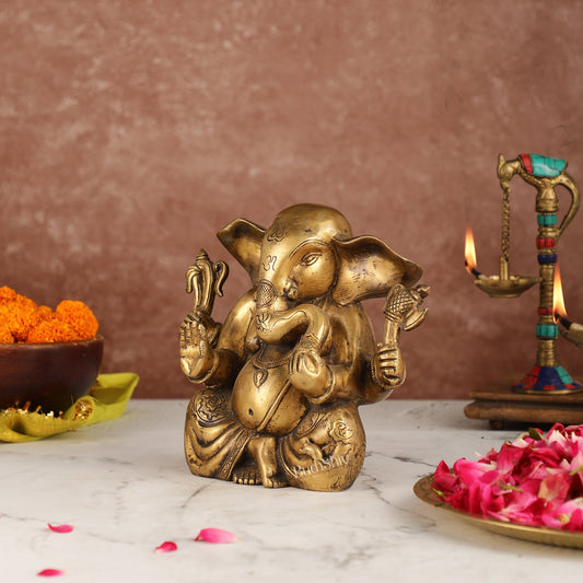 Antique Finish Brass Dhoti Ganesha Idol | 7.5" Height | Timeless Charm