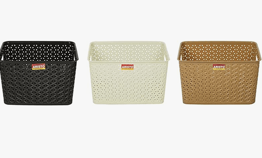 ARISTO Plastic Basket without Lid - Pack of 3 (Multicolour, Medium), (27.5 x 22.5 x 17 cm)