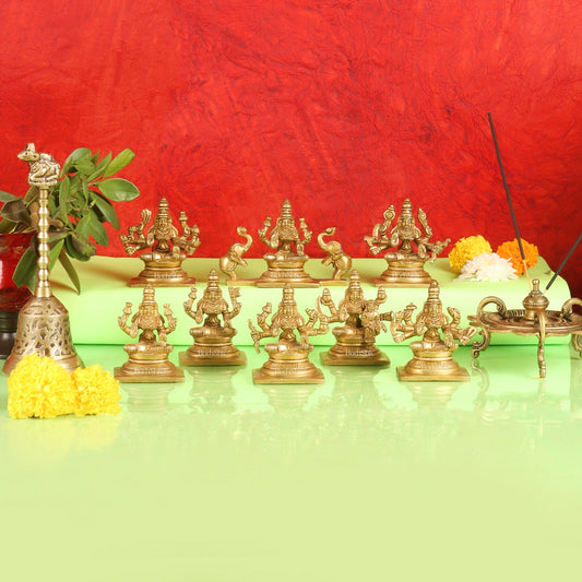 Ashtalakshmi Superfine Brass Idols - 3.5 Inches | BudhShiv