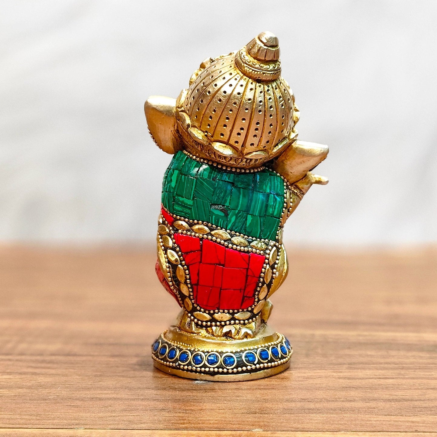 Baby Flute Ganesha Brass Idol - Perfect for Office Desk, Study Table, Temple - stonework