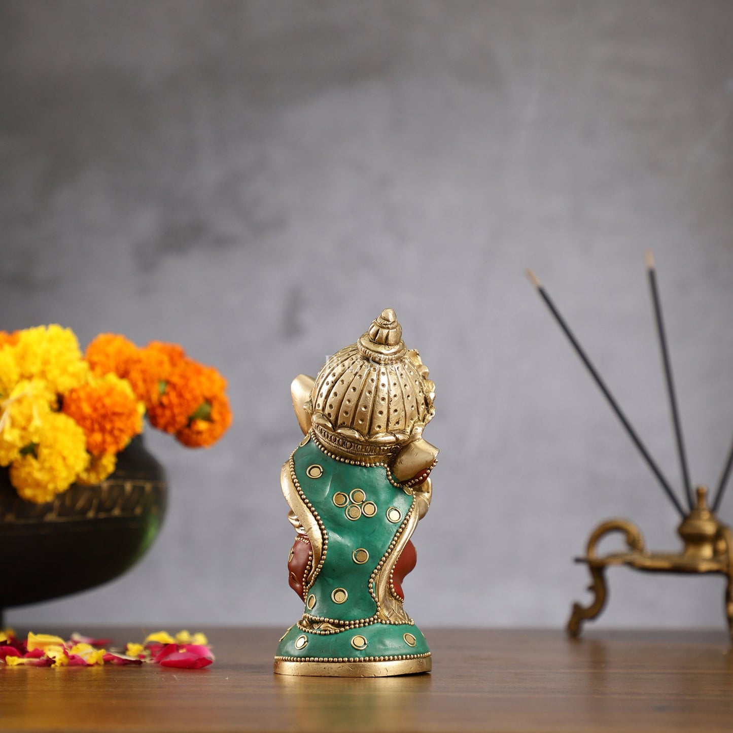 Baby Ganesha Aashirwaad Brass Idol - Perfect for Office Desk, Study Table, Temple - stonework