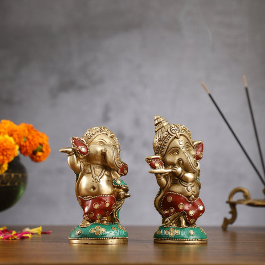 Baby Ganesha Brass Idols pair 5 " Stonework
