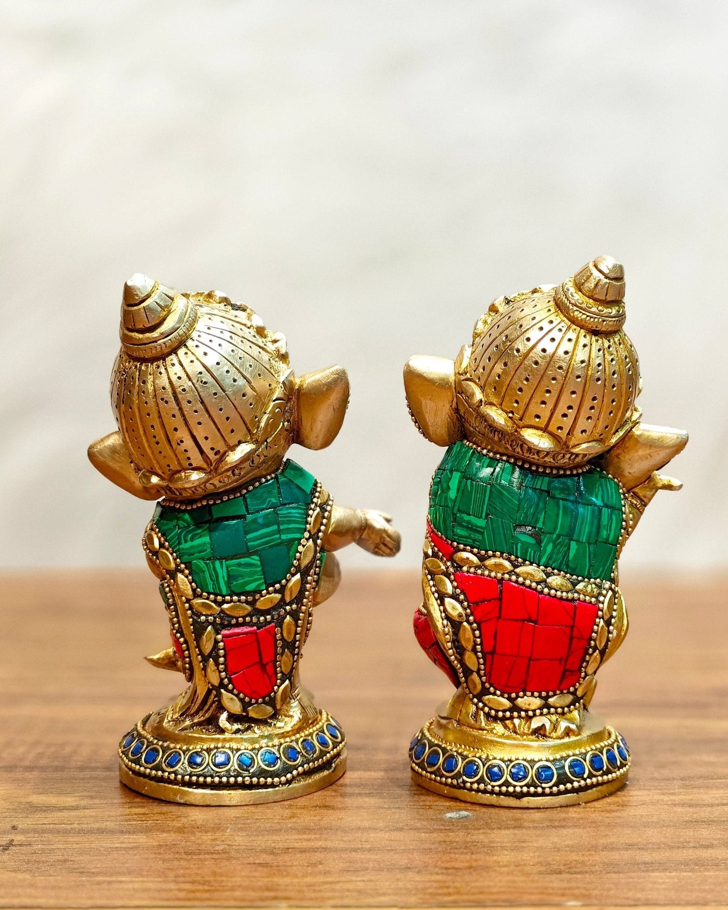 Baby Ganesha Brass Idols pair 5 " Stonework