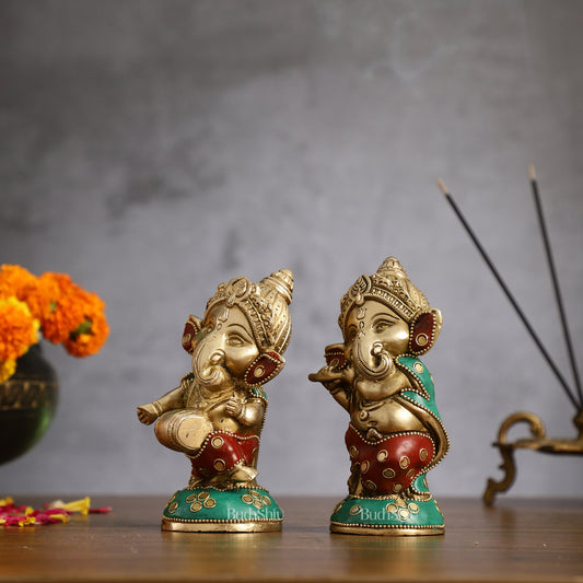 Baby Ganesha Brass Idols pair 5 " Stonework