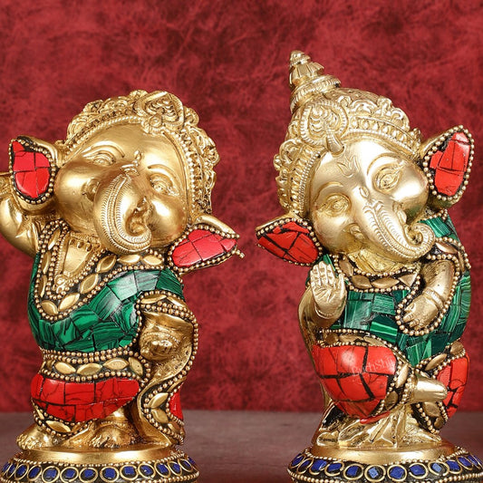 Baby Ganesha Brass Idols pair 5 " Stonework