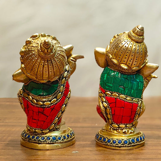 Baby Ganesha Brass Idols pair 5 " Stonework