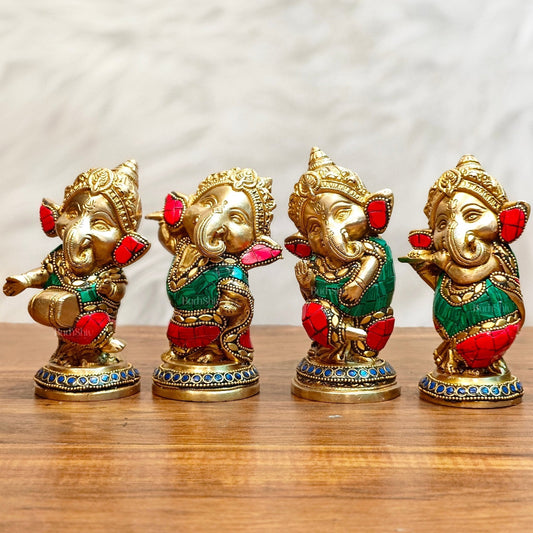 Baby Ganesha Brass Idols set 5 " Stonework