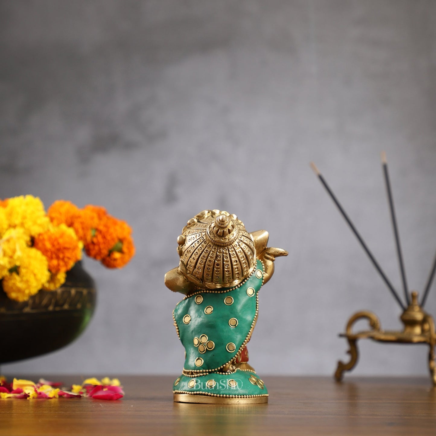Baby Ganesha Dancing Brass Idol 5" Perfect for Office Desk, Study Table, Temple - stonework