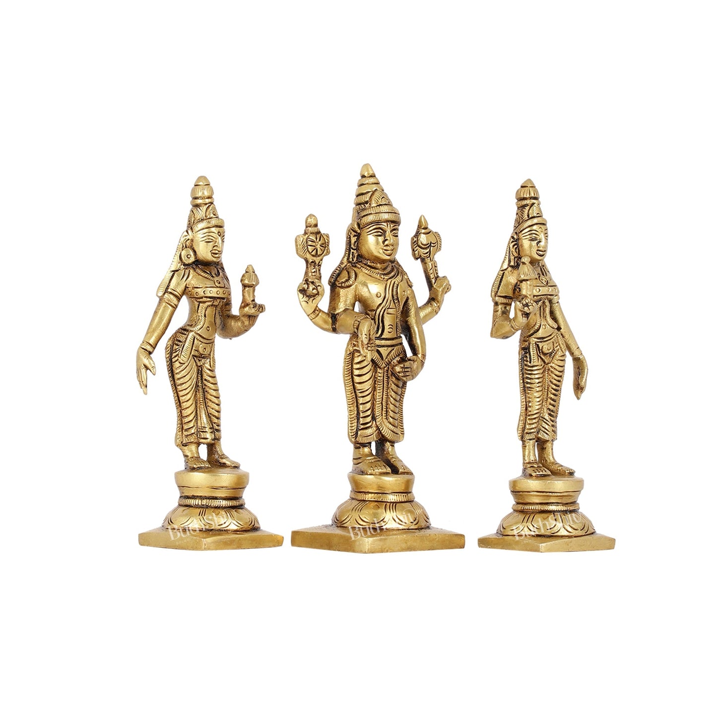 Beautiful Brass Lord Balaji Statue with Bhudevi and Sridevi | 5" Height