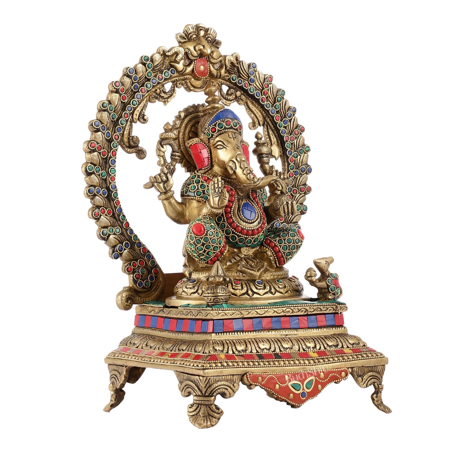 Beautifully Handcrafted Ganesha Statue on Throne with Yali Prabhavali 14" Stonework