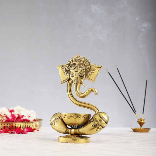 Brass Abstract Ganesha with Engraved Design Diya superfine