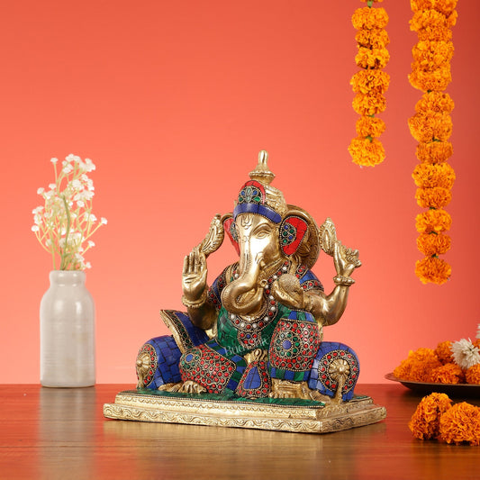 Brass Antique Ganapathi Idol - 10 Inches Height
