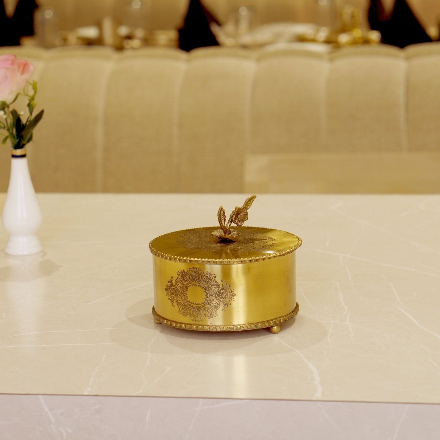 Brass Antique Storage Box with Flower Handle