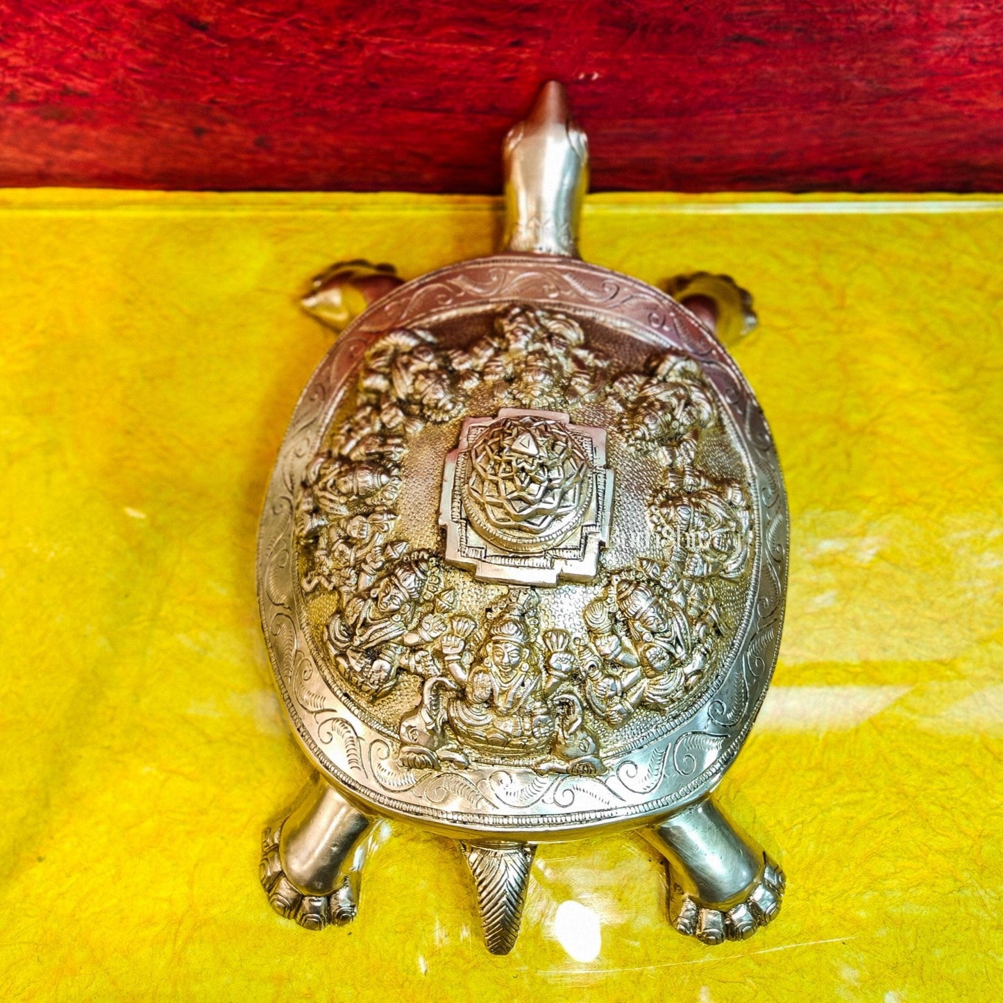 Brass Ashtalakshmi Shree Yantra on Tortoise