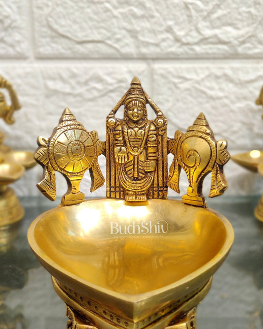 Brass Balaji Shankh Chakra Lamp 5"