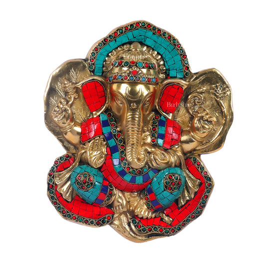 Brass Blessing Ganesha Wall Hanging Stonework 9"
