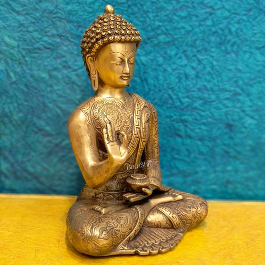 Brass Buddha Statue 12" antique tone