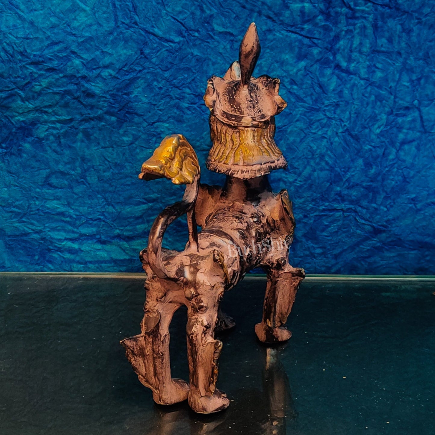 Brass Buddhist Tibetan temple snow lion 11"