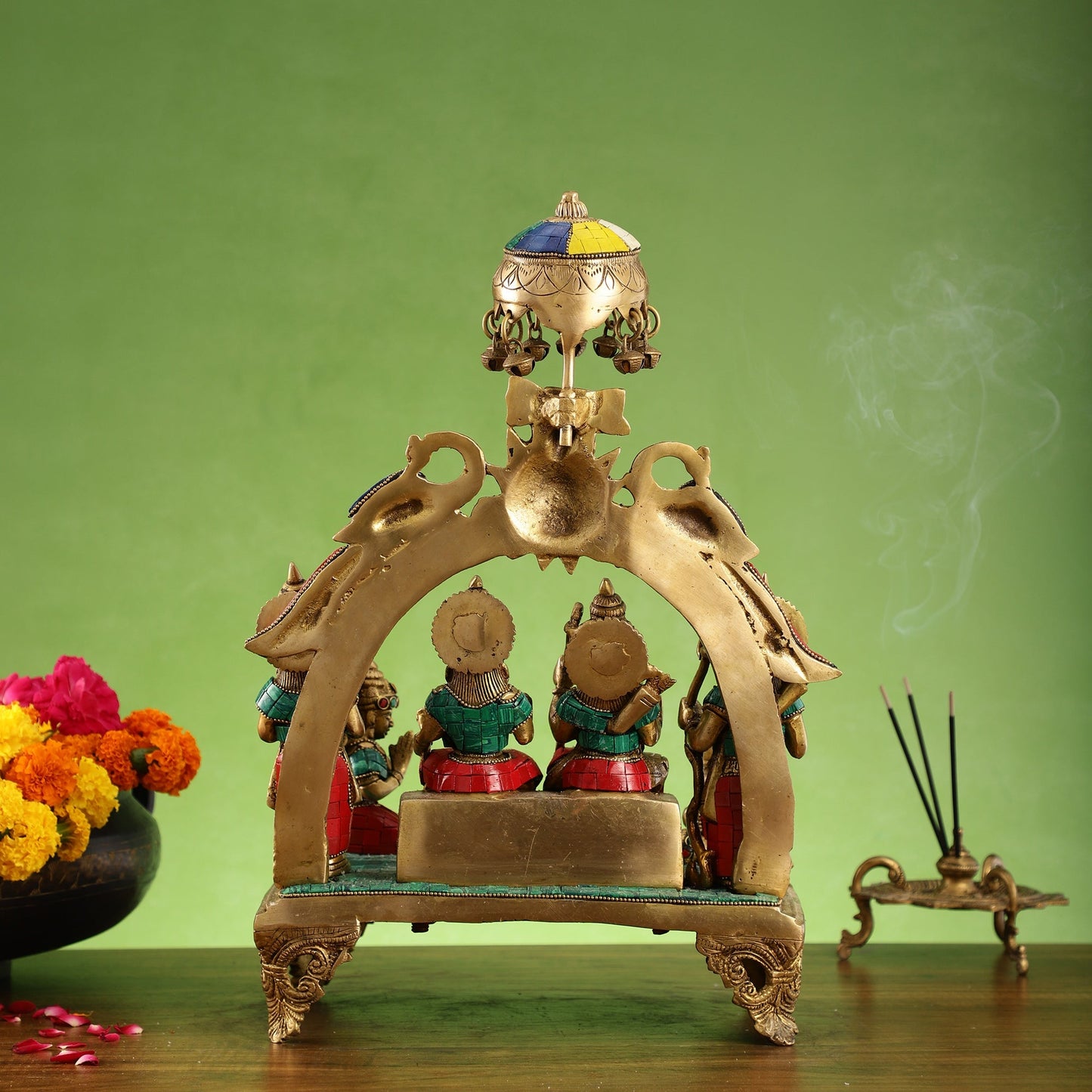 Brass Complete Ram Darbar (Ramapatabhishekam) Statue 16 inch with stonework