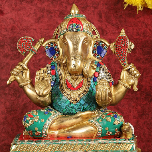 Brass Dagduseth Ganapati Statue 14"